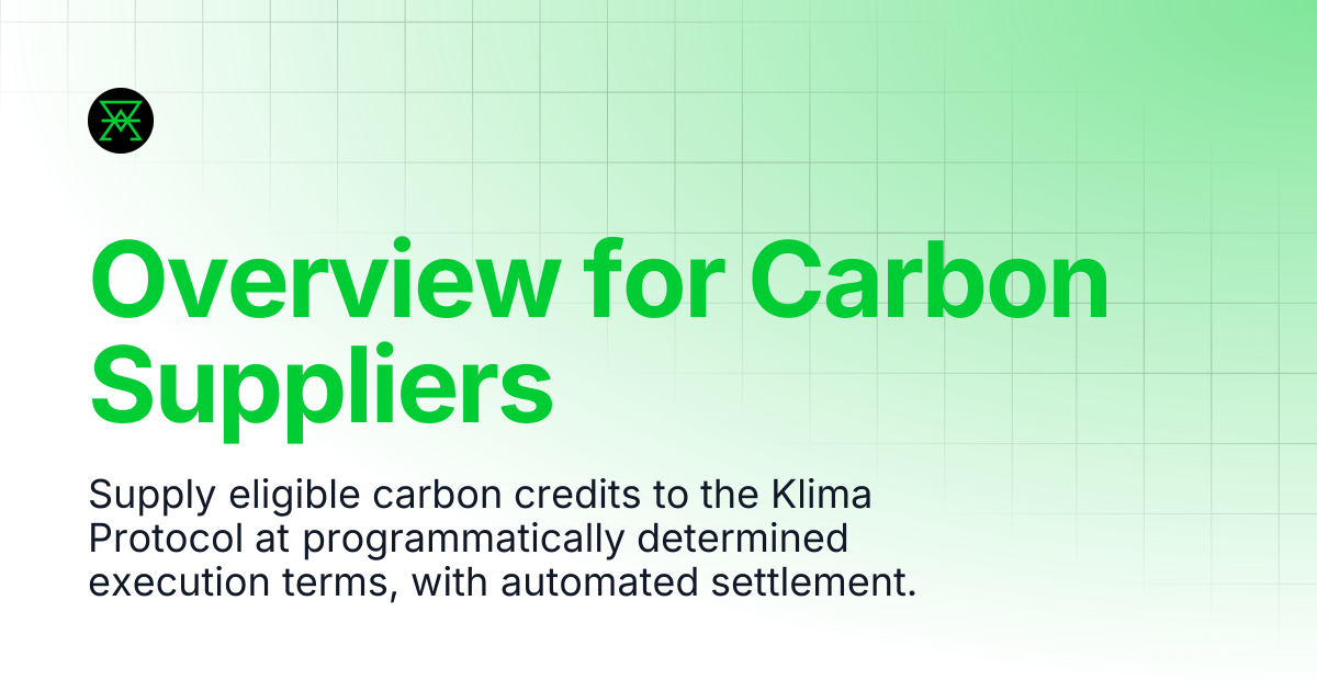 Overview for Carbon Suppliers | Klima Protocol