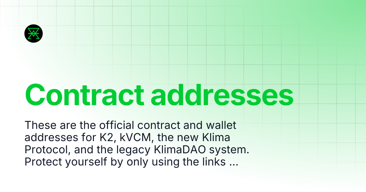 Contract addresses | Klima Protocol